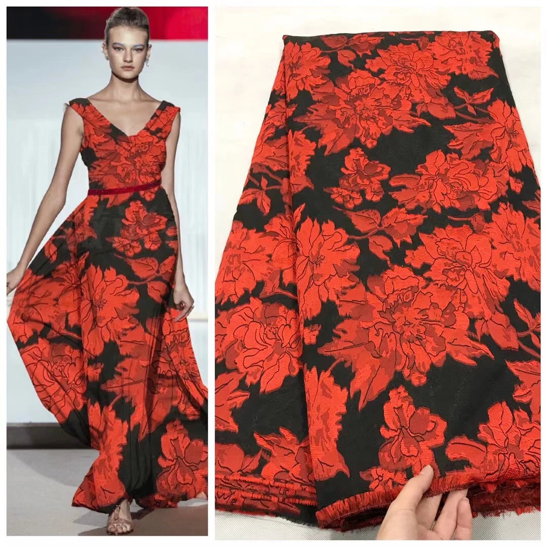 

2021 African Gilding Lace Fabric Red Black Brocade French Jacquard Lace Fabric Organza Nigerian Lace Fabric For Wedding KJY21102