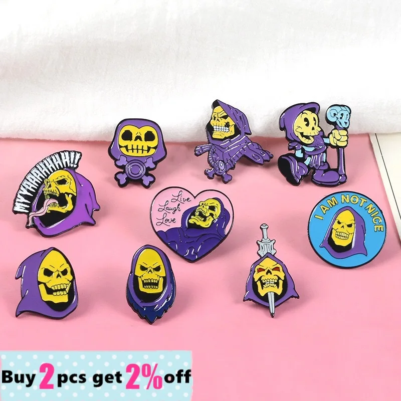 Skeletor Purple Hood Halloween Enamel Pin Master Universe Badge Brooch Bag Clothe Lapel Classic Cartoon Halloween Gift Wholesale