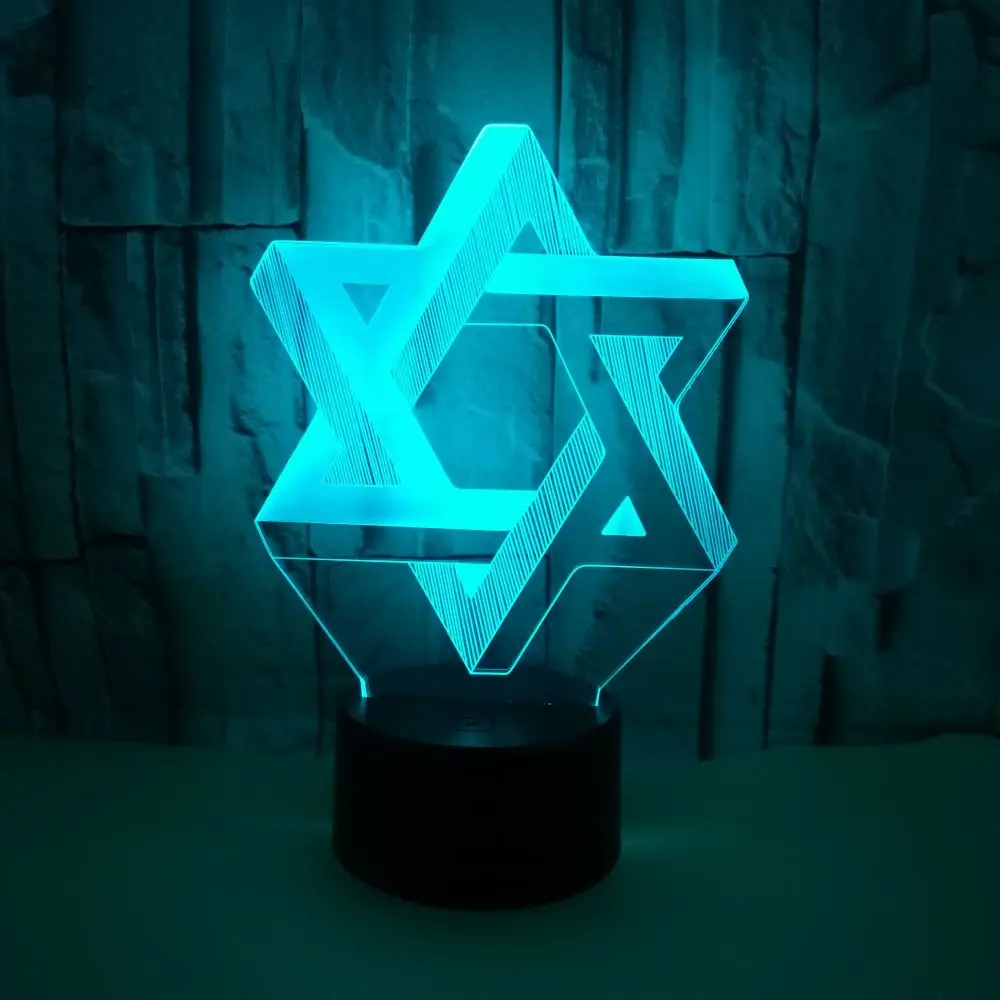 3D Star Of David Modelling NightLight LED 7 Colors Mood Table Lamp USB Bedroom Bedside Sleep Light Fixture Home Decor Kids Gifts