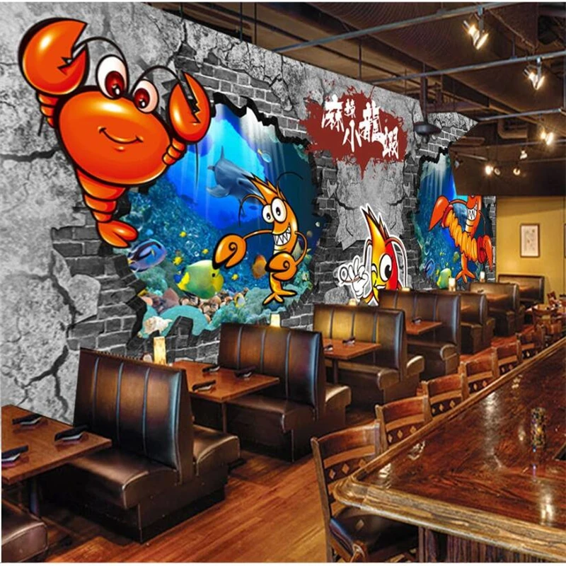 wellyu Customized large murals fashion home decoration hand-painted spicy crayfish seafood restaurant tooling  wallpaper