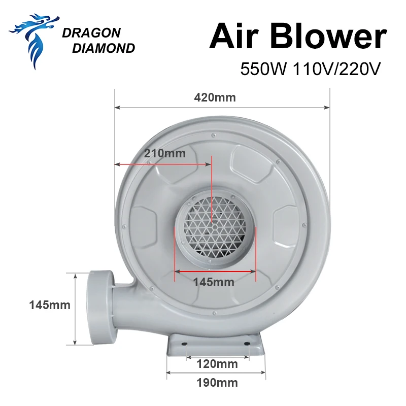 DRAGON DIAMOND 220V 550W Exhaust Fan Air Blower Centrifugal for CO2 Laser Engraving Cutting Machine Medium Pressure Lower Noise