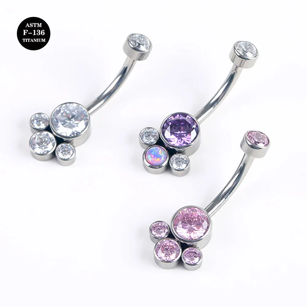 14G Implant Grade Titanium ASTM F136 Internal Thread Navel Belly Ring Ombligo Oreja Piercing Jewelry with Opal Cubic Zircon