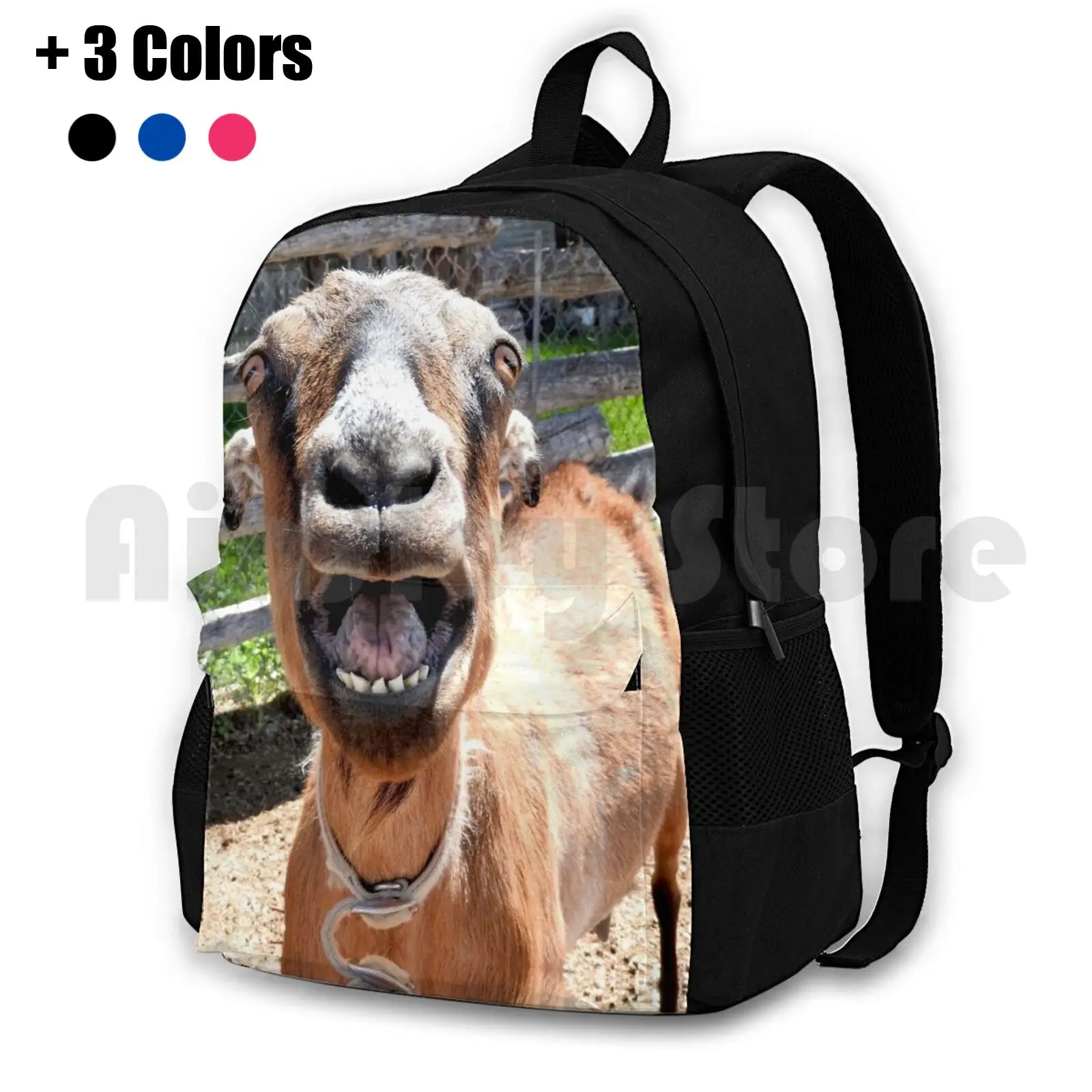 Smiling Goat , Yelling Goat , Funny Goat Outdoor Hiking Backpack Waterproof Camping Travel Smiling Goat Yelling Goat Funny Goat