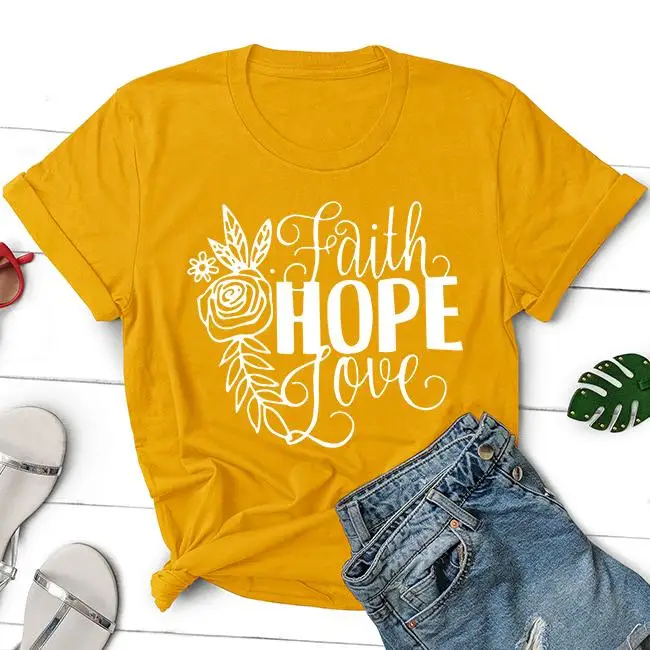 

Christian Hope Faith Believed Blessed Tshirts Letter Print Women Pullovers Graphic T-shirts Clothing Black Cotton Top Tee