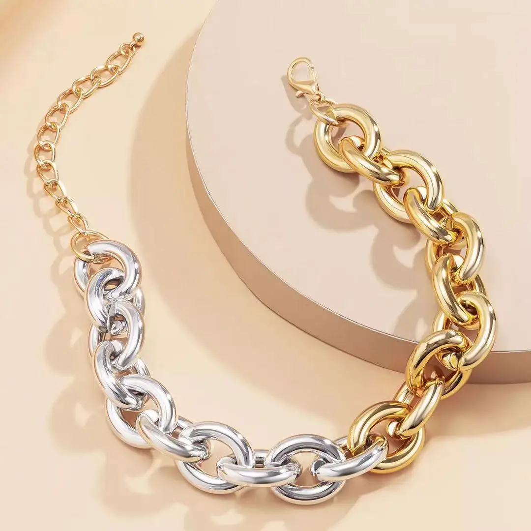 Vintage Thick Edge Cuban Gothic Necklace Women CCB Neck Collar Bone Gold Color Stubby Chain Necklaces Charm Party Jewelry