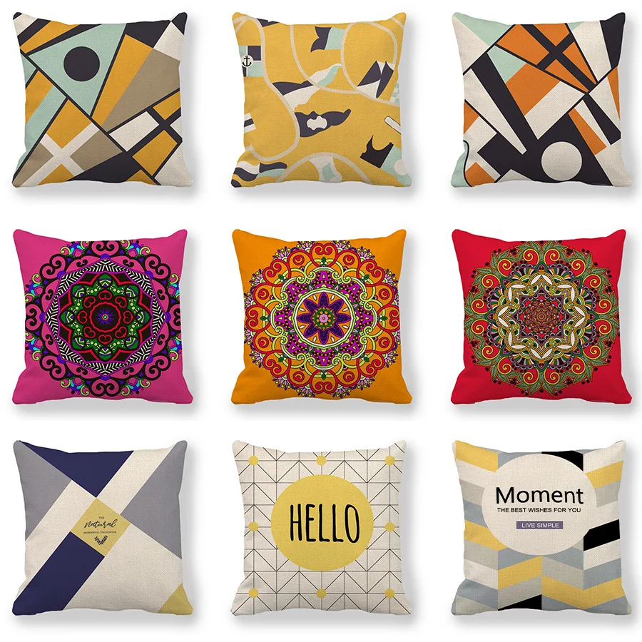 

Geometric abstract pillow cover symmetrical pattern linen pillowcase printed cushion cover simple home decor couch pillows