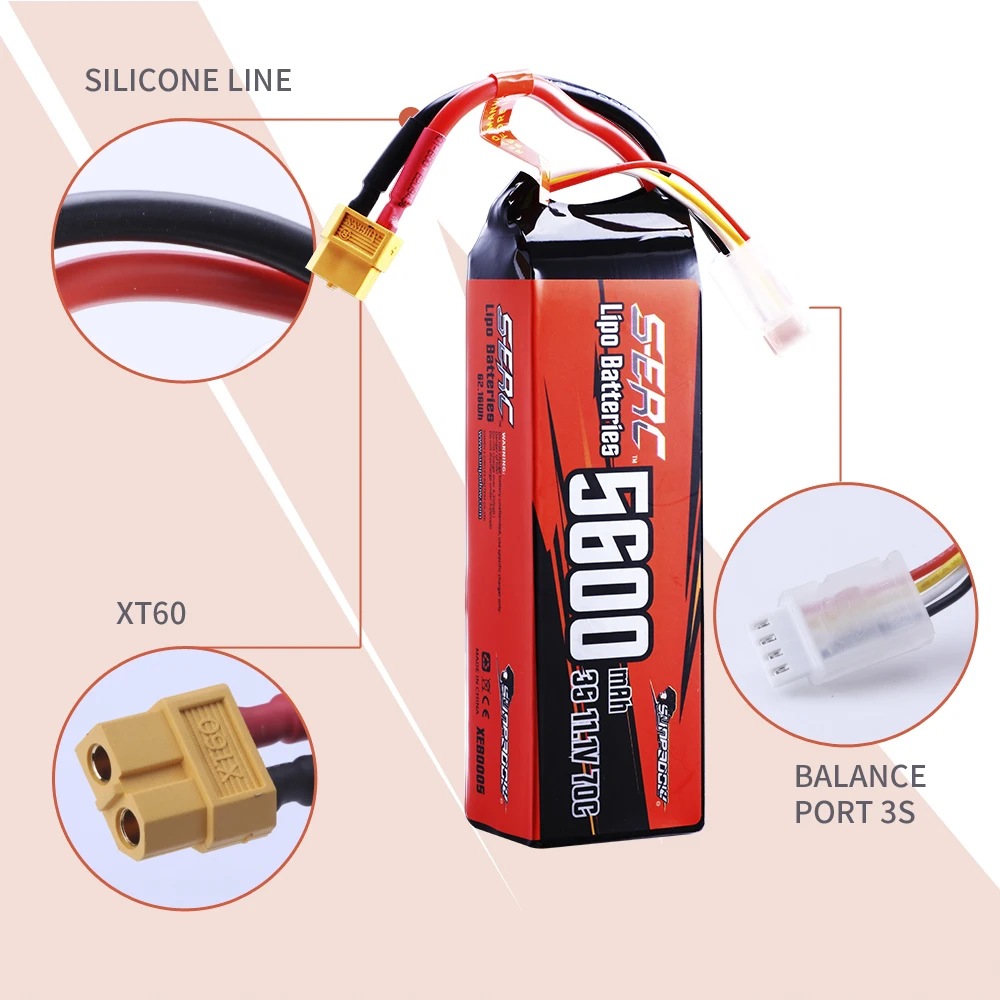 Sunpadow 3S LiPo Battery for 5600mAh 70C with XT60 Connector Soft Pack RC Vehicles Car Truck Tank Boat Truggy Buggy Heli