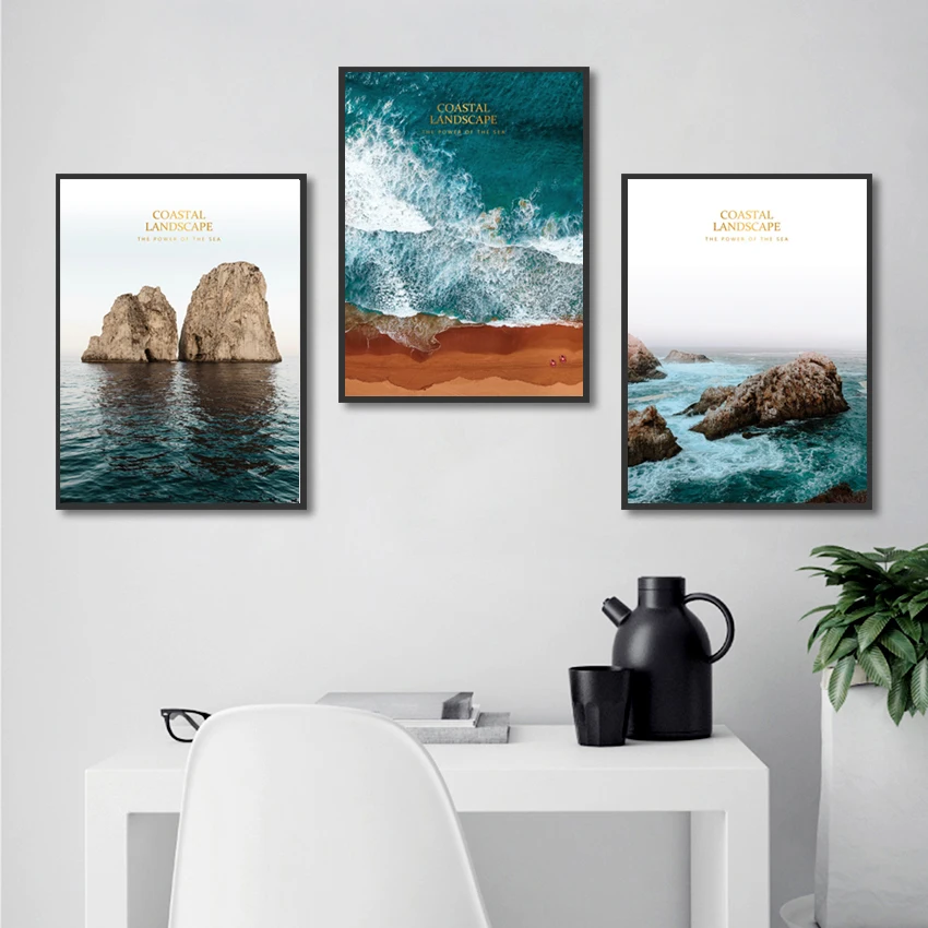 

Blue Sea Turbulent Waves Reef Photography Wall Painting Frameless Waterproof Ink Printing Canvas Seascape Decoration Poster