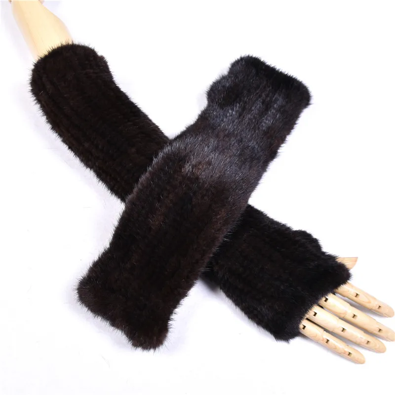 BF Genuine Mink Fur Long Gloves for Women, Arm Sleeves, Keep Warm, Knitted, High Elastic, Half Finger, Elbow, Autumn, Winter