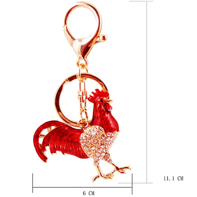 Crystal Floral Chicken Rooster Key Chains Ring Keychains Animal Jewelry For Women Girls Bag Car Charms Gifts