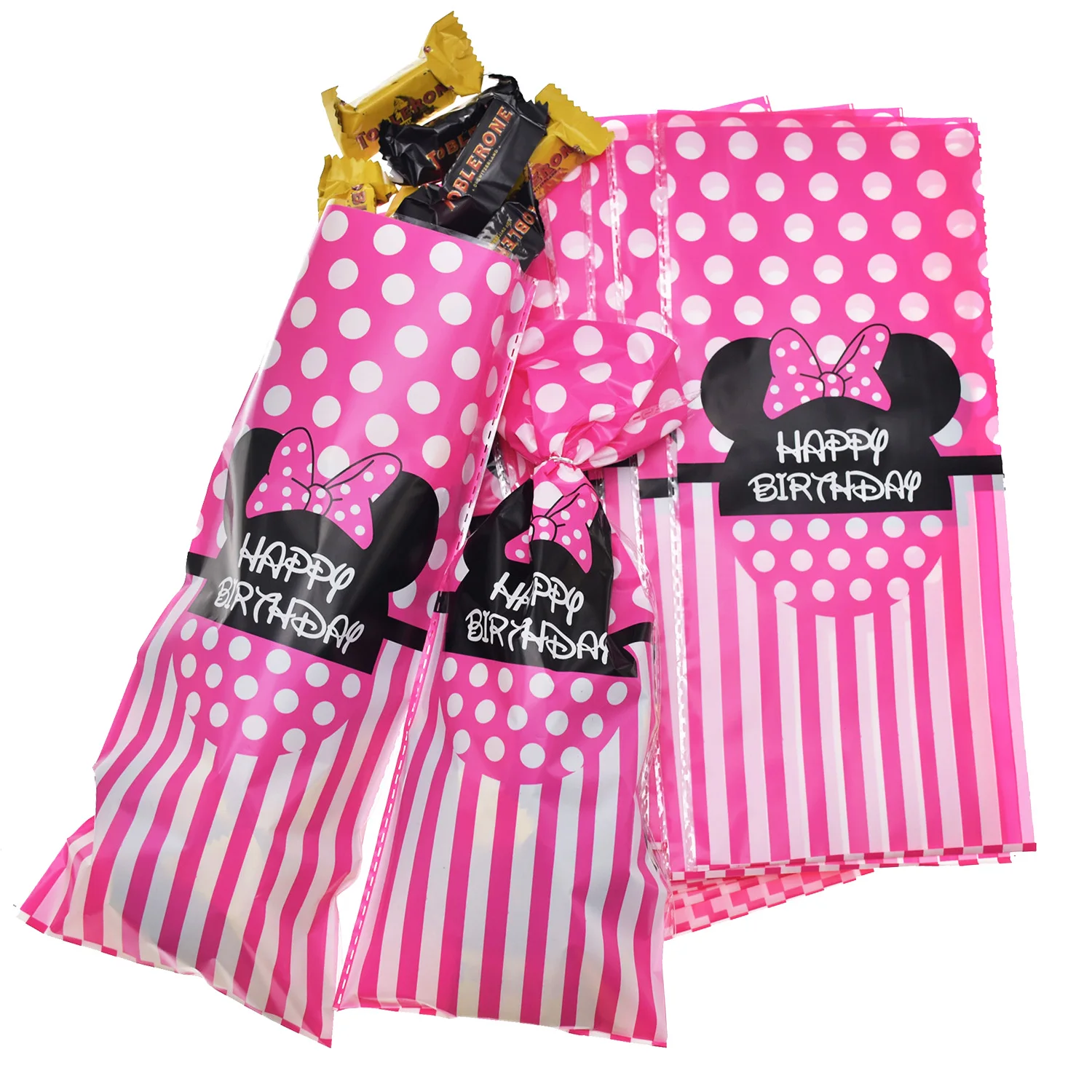 Minnie Mouse Clear Plastic Cellophane Gift Bags Goodie Candy Bags Treat Bags for Girls Birthday Party Favors Wedding Decorations