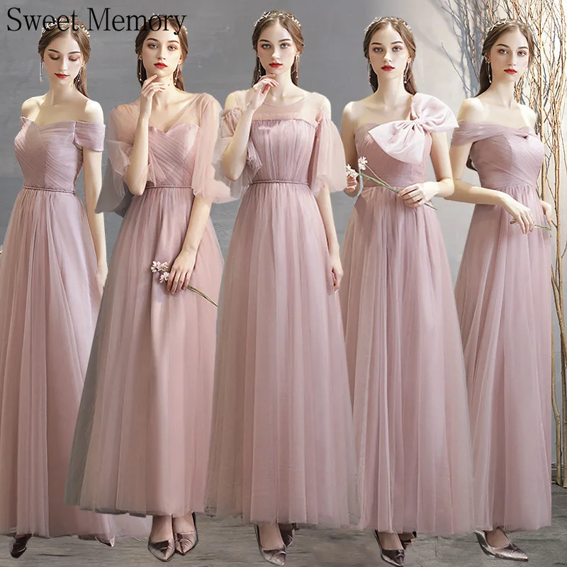 

Custom Made Blue Pink Bridesmaid Dresses Women Long Tulle Vestios Girl Wedding Party Robe Floor Length Gown Lace Up Prom Dress