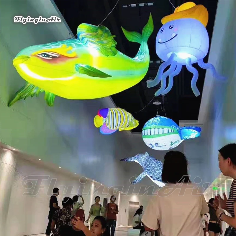 Marine Theme Venue Decorative Hanging Lighting Inflatable Fish Balloon Cartoon Sea Animal Model For Party Decoration