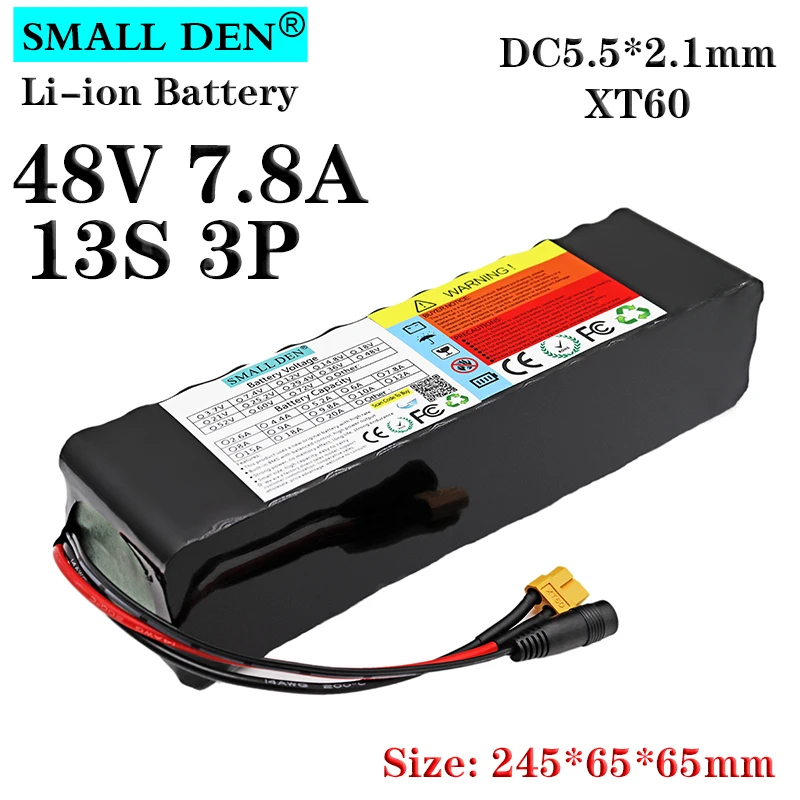 

48V 7.8A 18650 lithium battery pack 13S3P 7800mAh Built-in 20A high-current BMS for electric battery replacement kit