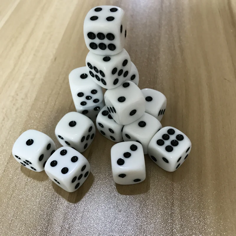 10 pz/lotto intrattenimento 16mm dadi punti acrilico bianco dadi Hexahedron angoli arrotondati punto nero gioco da tavolo Rpg dadi gioco da tavolo