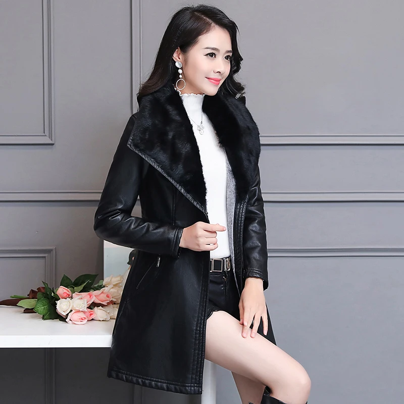 Autumn Jacket Women 2023 Black Biker Faux Leather Jackets Long Ladies Coats Thick Warm Winter Coat Top LWL658