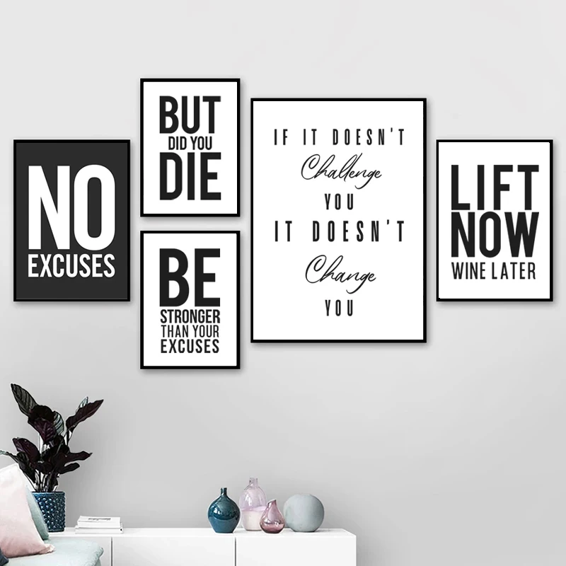 No Excuses Inspirational Quote Fitness Poster Gym Wall Decor , Motivational Art Typography Modern Canvas Painting Decoration