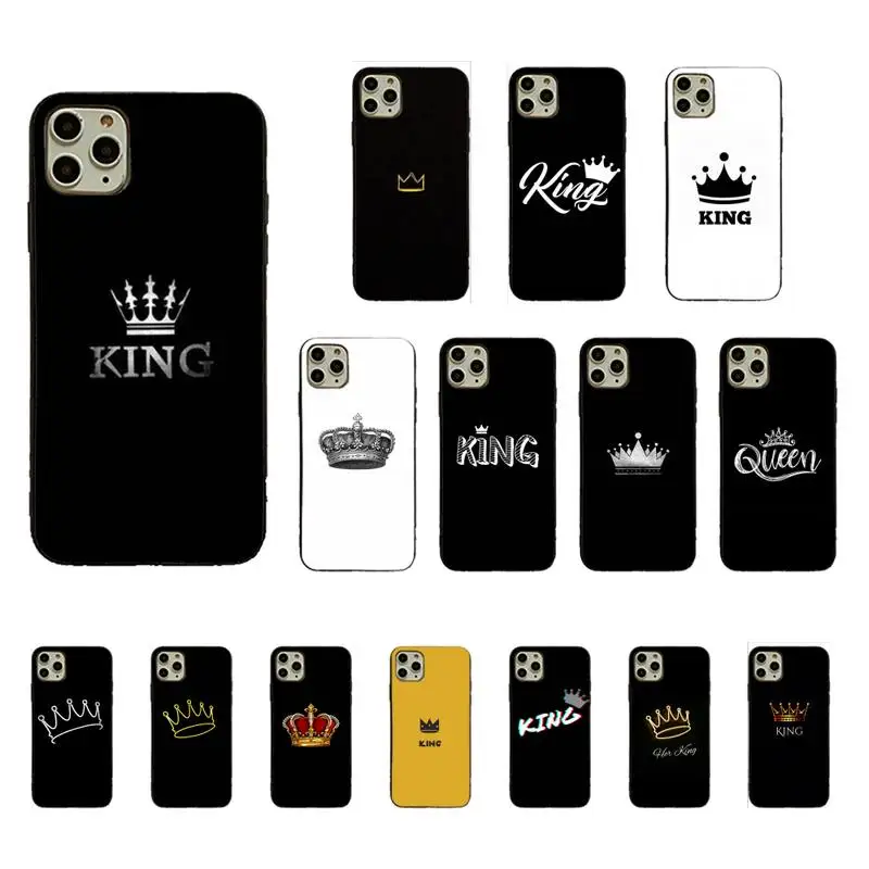 King Queen Crown Couple Luxury Soft Phone Case for iphone 13 11 12 pro MAX 8 7 6 6S Plus X XS MAX 5 5S SE XR Fundas Capa