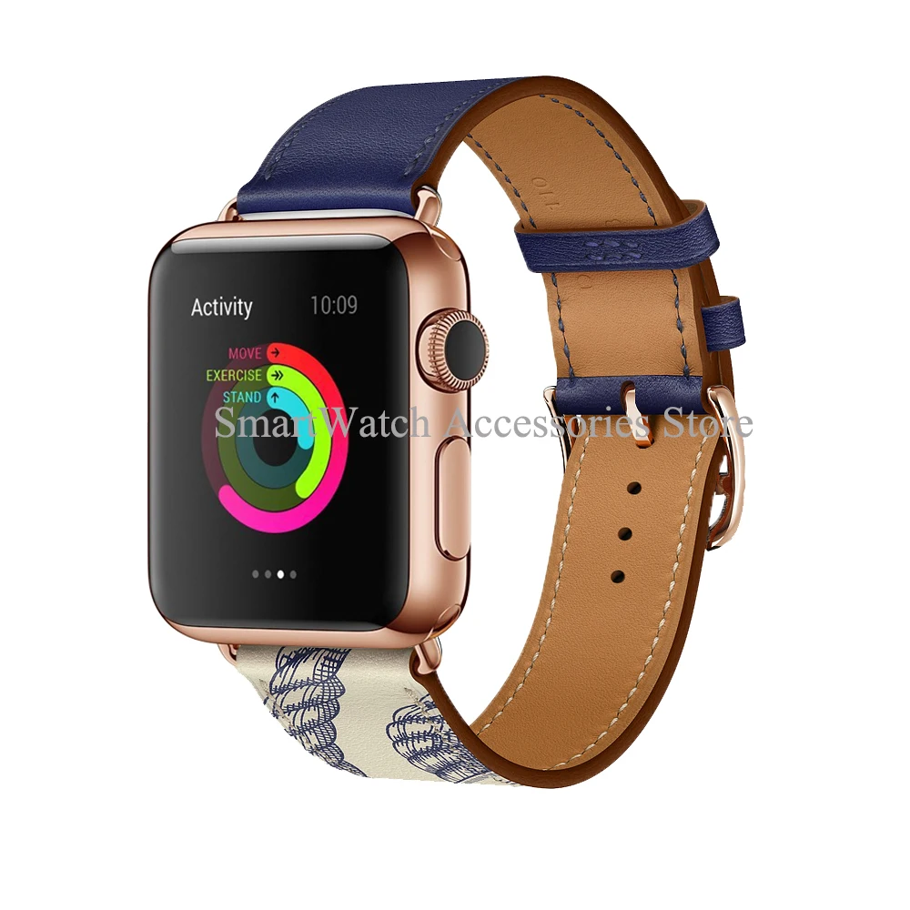 For Apple Watch Band 7 6 5 4 3 2 1 SE Rose Gold Buckle Double Leather Apple Watch 45mm 41mm 44mm 40mm 42mm 38mm Strap For iWatch