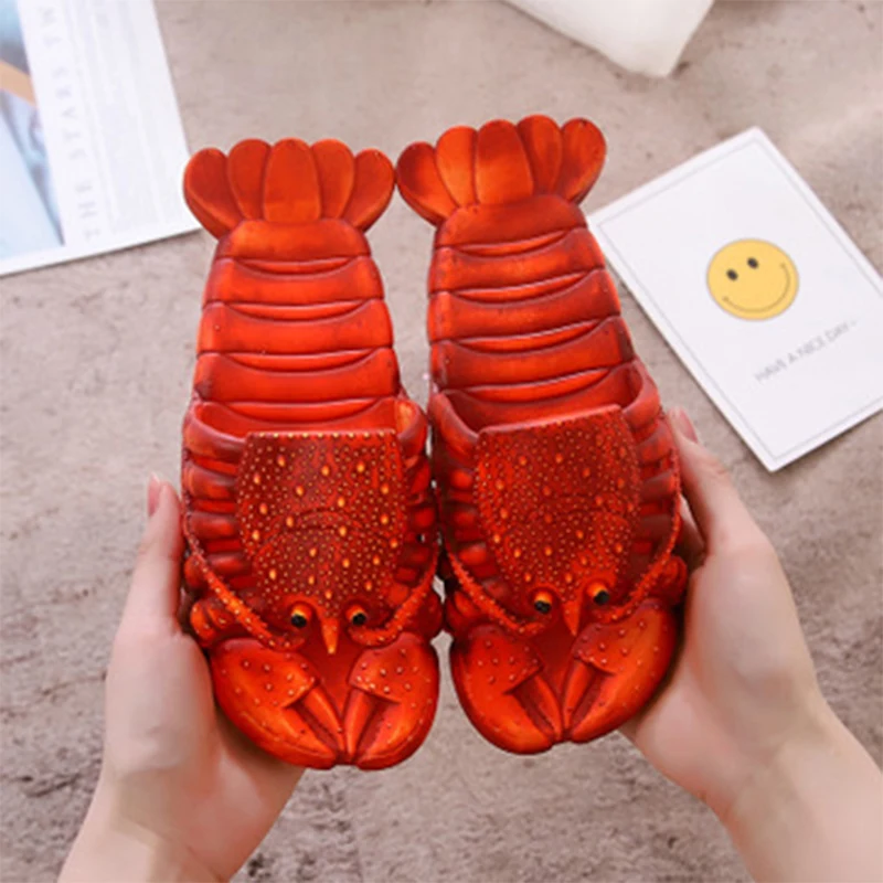 Zapatillas de langosta para hombre y mujer, chanclas de animales divertidos, zapatos informales de playa, Zapatillas de casa suaves de talla grande,