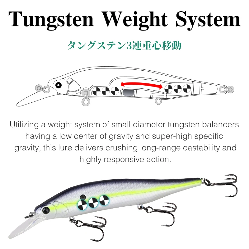 TSURINOYA 115mm 17.2g 115SP  Suspending Minnow Tungsten Weight System Fishing Lure AURORA Pike Bass Jerkbait Hard Bait