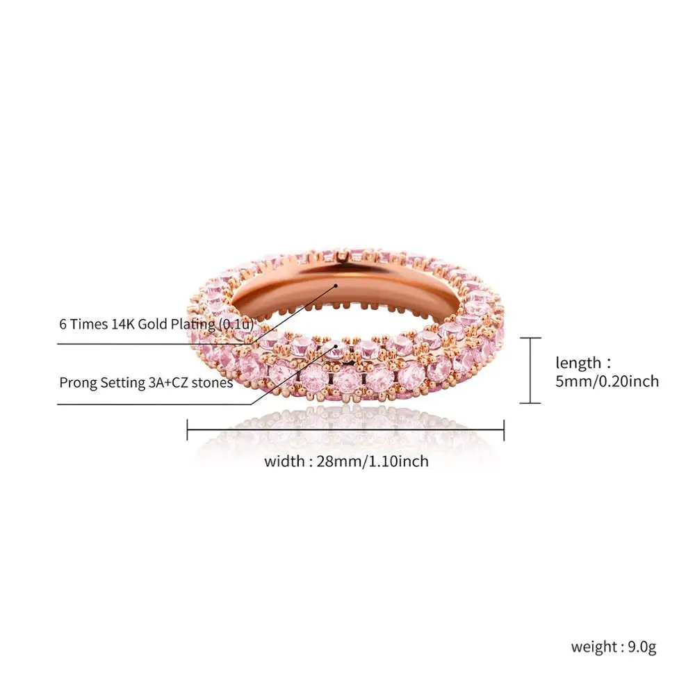 GUCY Two Row  Men's Ring Copper Charm Cubic Zircon Iced Ring Fashion Hip Hop Jewelry For Gift image 6