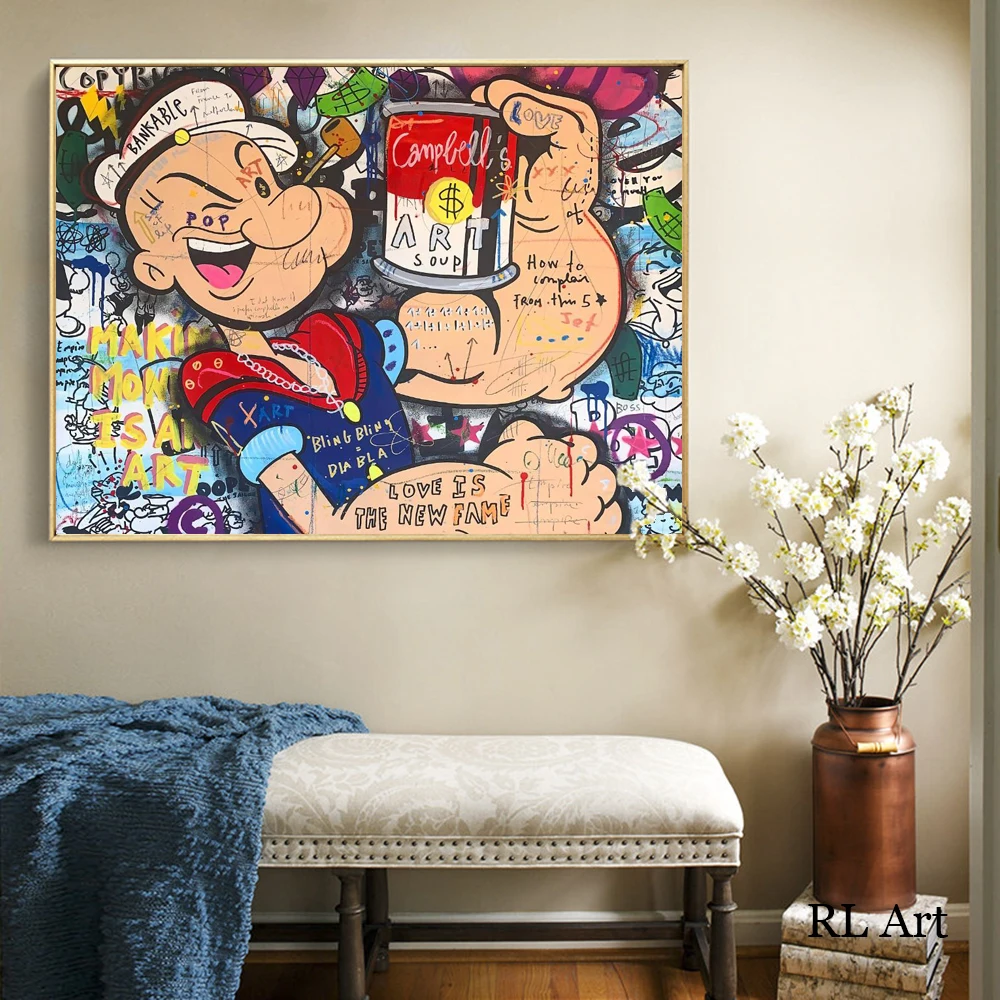 

Street Graffiti Pop Art Posters and Prints, Wall Canvas, Comics Cartoon Portrait, Painting, Popeye Picture for Living Room Decor