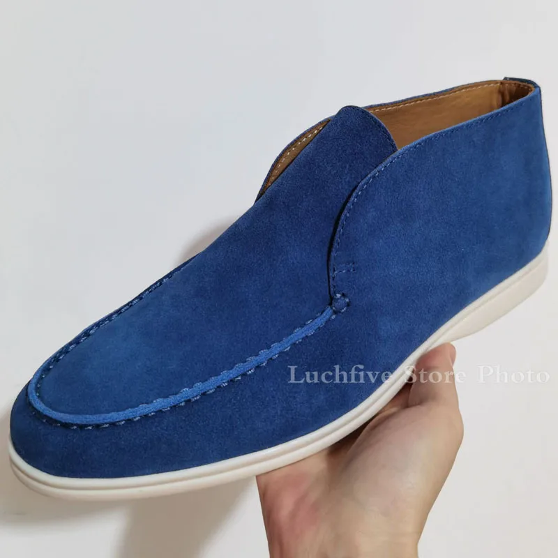 High Top Loafers Shoes for Men Real Suede Leather Slip on Open Casual Walking Shoes 2021Spring Autumn Hot Sale Men Flat Shoes