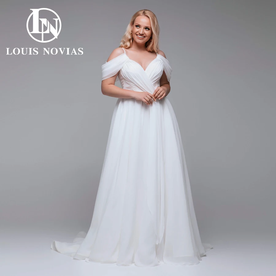 LOUIS NOVIAS A-Line Wedding Dress 2022 Sexy Spaghetti Strap Sweetheart Off Shoulder Lace Up Loose Plus Size Bride Dresses