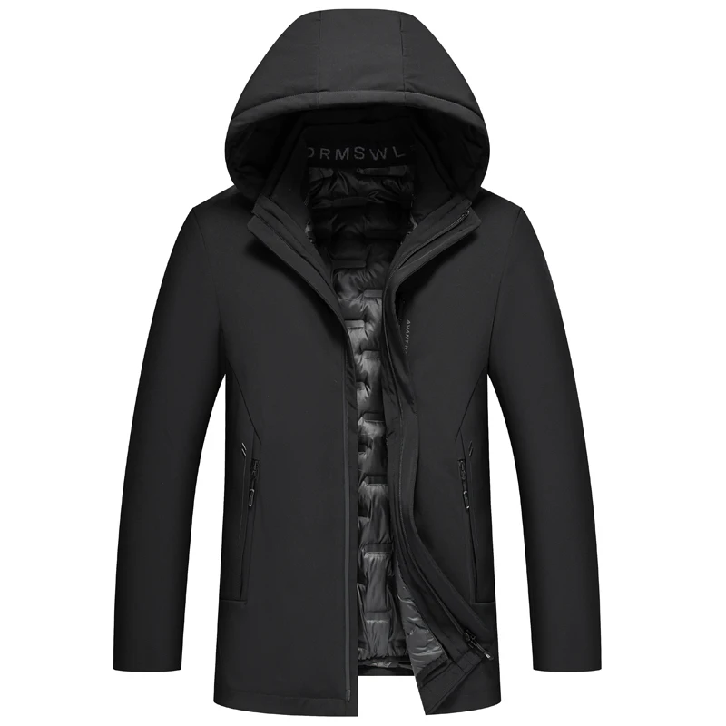 Winter Down Coat Men Outerwear Chic High Quality Thick Warm Classic Hooded Zipper 90% White Duck Down Jacket Men Black Parkas