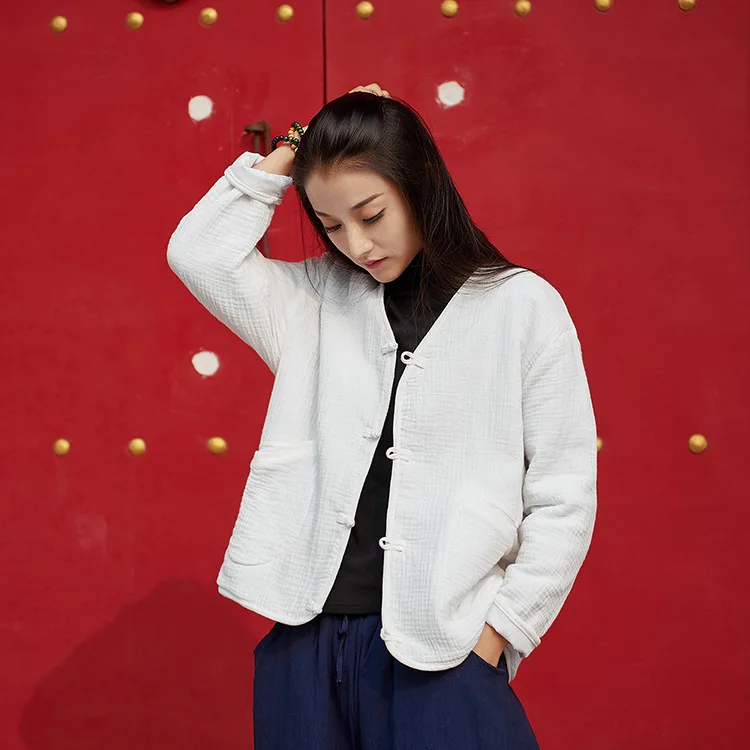 

Aransue 2019 Autumn and winter cotton padded tops original vintage cotton linen coat handmade turnbuckle outer wear