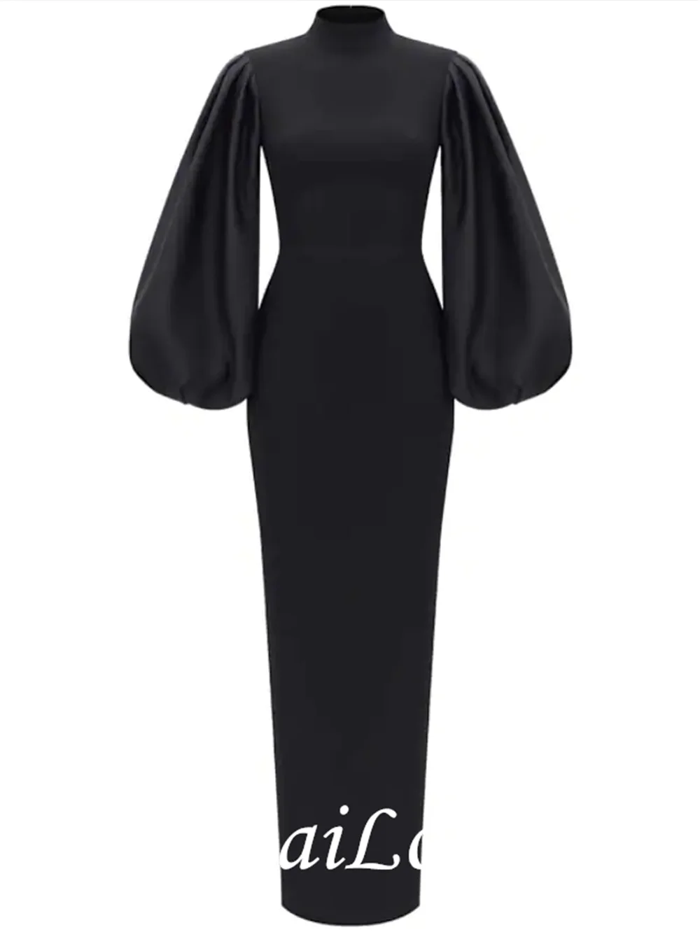 Ołówkowa/kolumnowa minimalistyczna elegancka gość weselny formalna suknia wieczorowa na szyję długi rękaw sięgająca podłoża Spandex z eleganckim