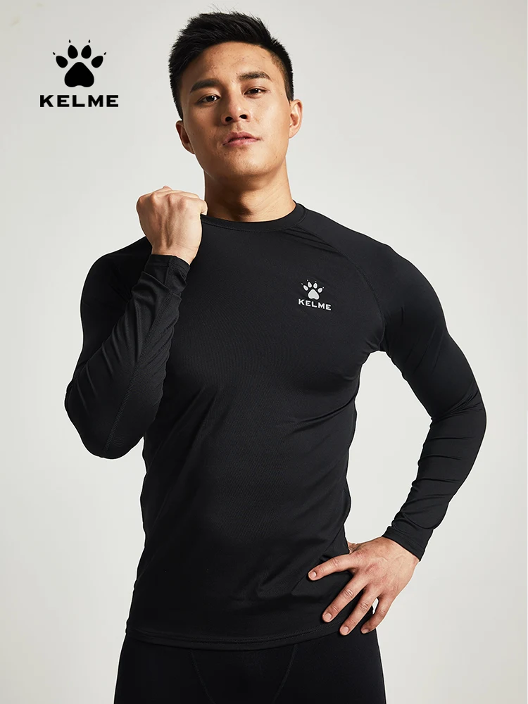 KELME Compression Tights Mens Long-Sleeved Sports Soccer Fitness Quick-Drying Training Football Kids Fleece Base Shirt 3891113-1