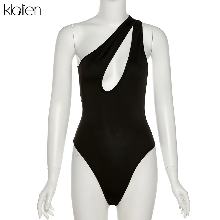 KLALIEN Summer Sexy Hollow Out Backless Skinny Stretch Women Bodysuit 2021 New Simple Casual Club Vacation Beach Bodysuit