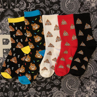 4Pairs Lovely Street Fashion New Hiphop Cotton Men's Socks Harajuku Happy Funny Smile Poop with eyes Shard Cow Dung Wedding Gift