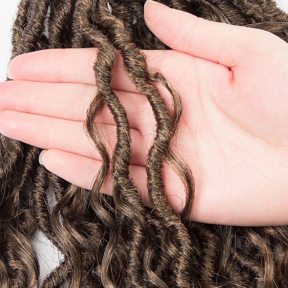 Synthetische Göttin Locs Häkeln Haar Zöpfe Lockige Faux Locs Flechten Haarverlängerungen Perücke Für Frauen Schwarz Hippie Boho Stil – Detail 13