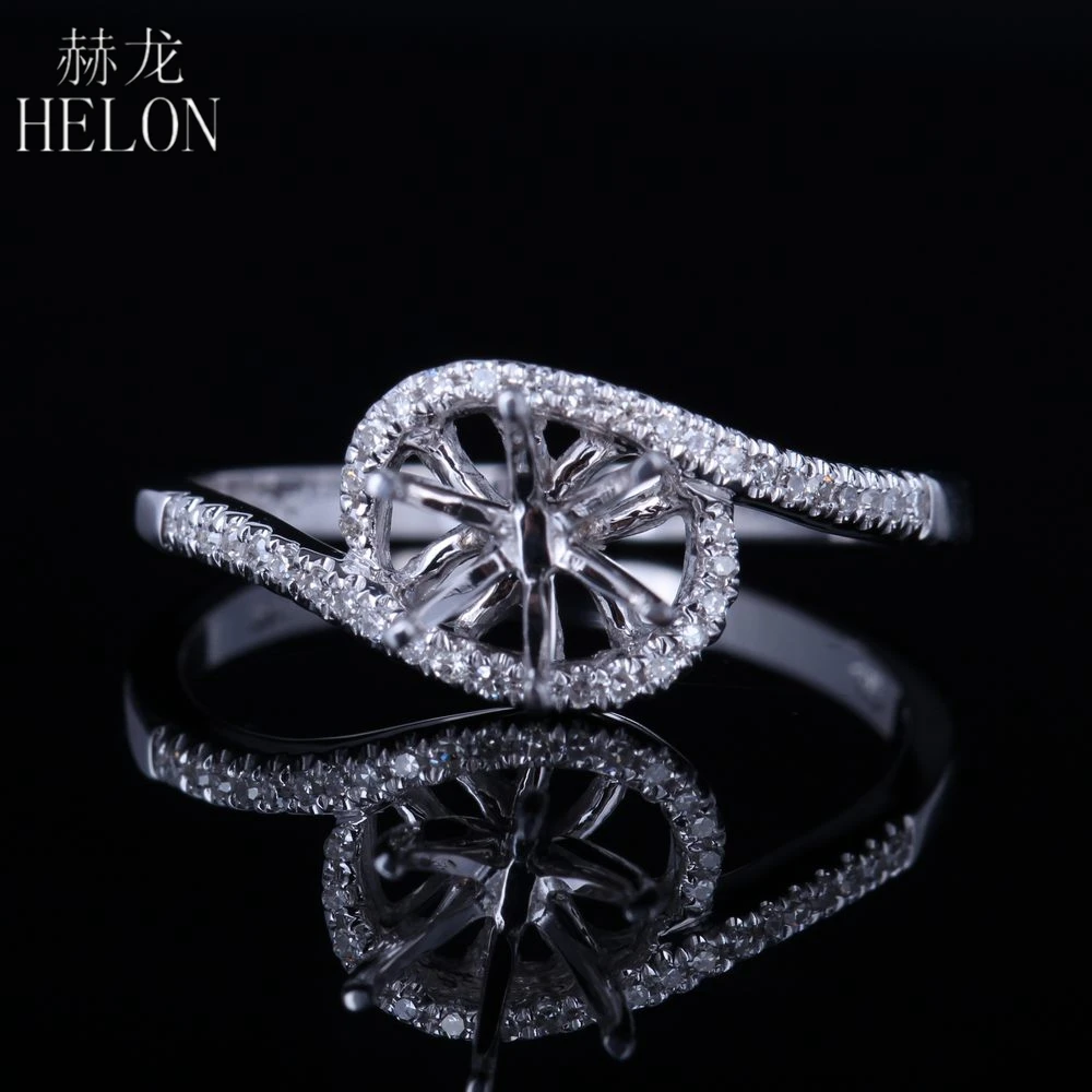 

HELON Round Cut 6mm Solid 14K White Gold Pave Natural Diamonds Engagement Anniversary Semi Mount Wedding Women Fine Jewelry Ring