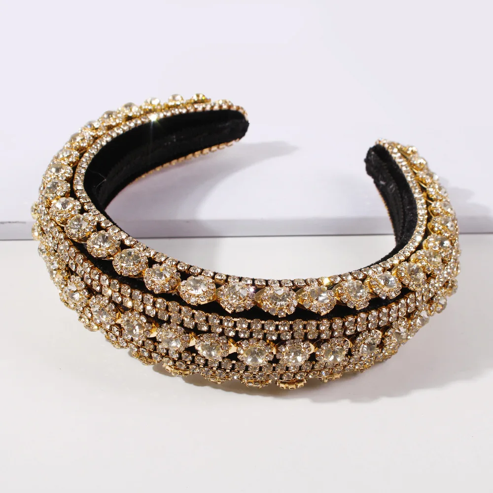 Luxury Baroque Padded Hairband for Women Full Crystal Diamond Rhinestone Headband Wide Thick Hair Hoop Girls Hair Accessories