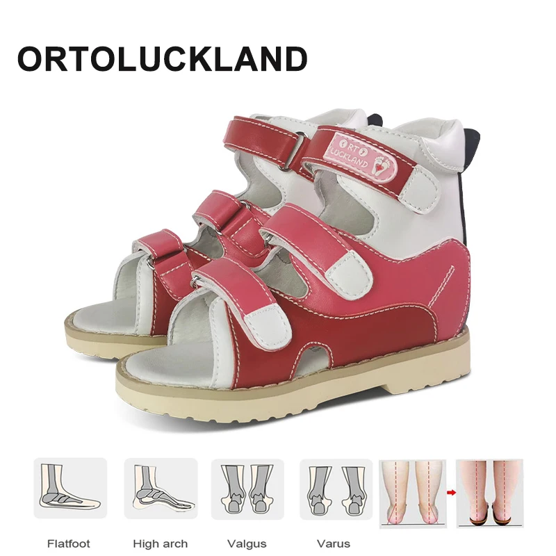 Ortolland-sandálias de couro para crianças, sapatos ortopédicos, rígidos, fofos, para meninas de 3 a 8 anos de idade