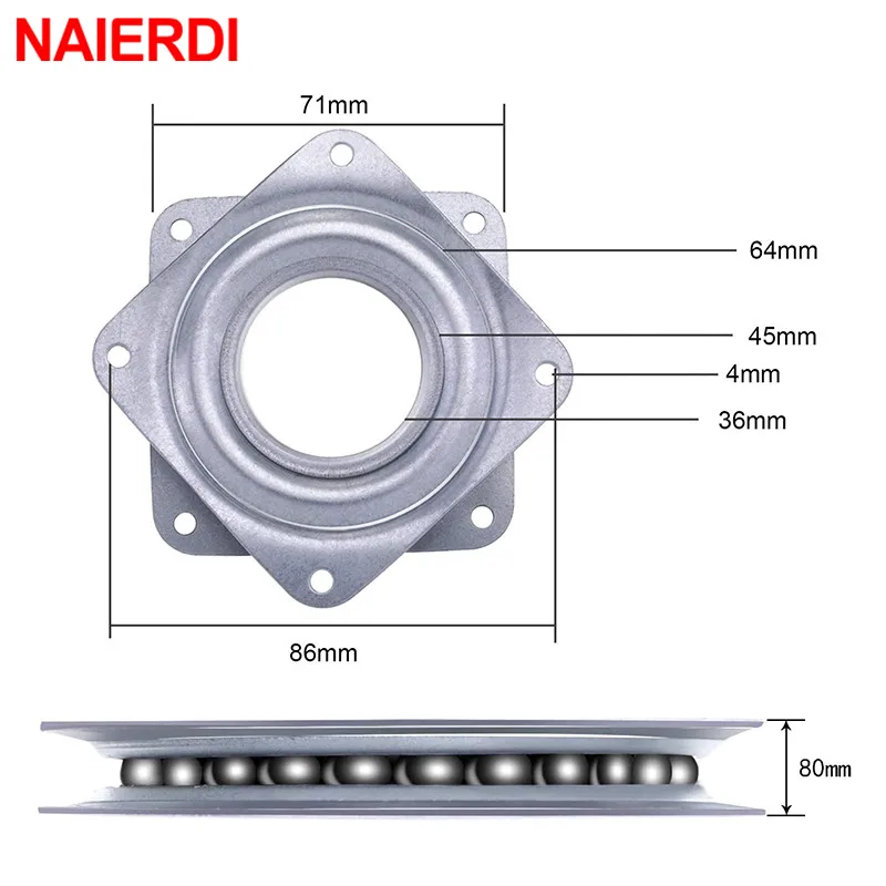 NAIERDI 3 inch Swivel Plates Furniture Turntable Rotary Full Solid Steel Ball Bearing 360 Degrees Rotating Hardware Fitting