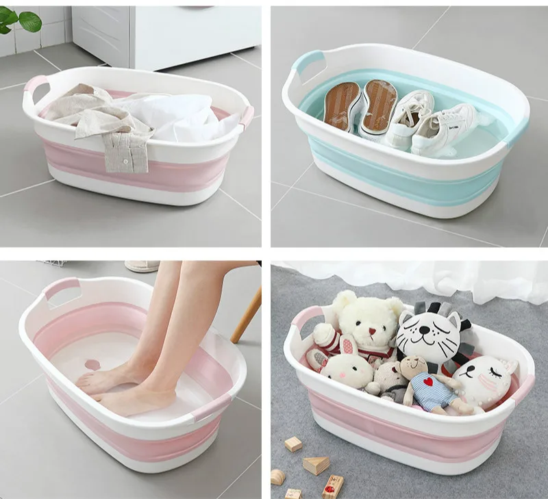 Portable Folding Basin Large Household Folding Laundry Bucket Silicone PP Intelligent Sensing Temperature Storage mx11201121