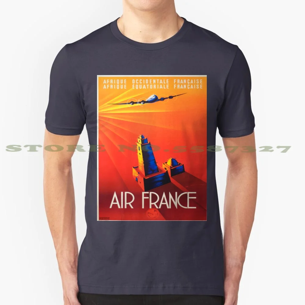 Vintage Poster - French West Africa 100% Cotton T-Shirt Advertising Retro Tourism Tourist Travel Air France Francaise Afrique