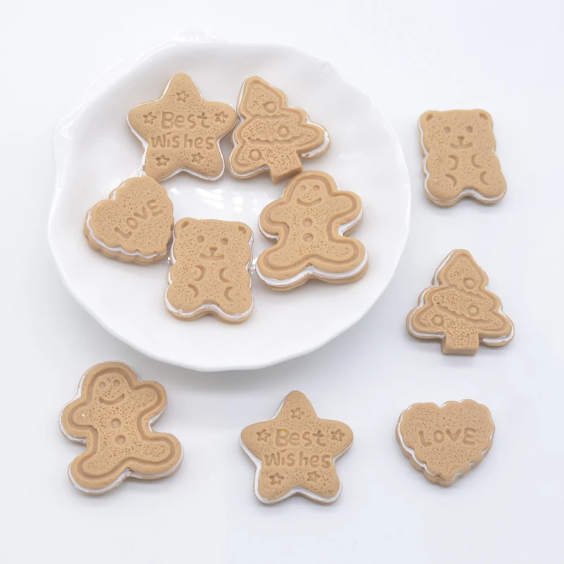 10Pcs Christmas Tree Gingerbread Man Bear Star Heart Resin Accessories for DIY Craft Headwear Bow Decor Ear Studs Jewelry Making