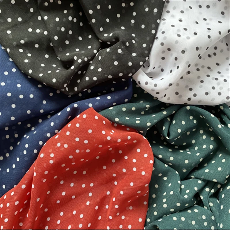 Lightweight Polka Dot Printed Sheer Chiffon Fabric Georgette Fabric Summer Dress Fabric,Black,White,Green,Blue,Red,by the meter