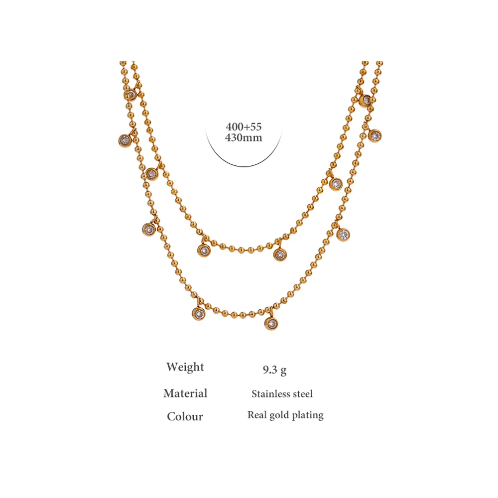 Yhpup Cubic Zirconia Bead Chic Double Layered Jewelry Necklace Stainless Steel New Collar Women Necklace бижутерия Party Gift