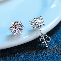GRA Moissanite Stud Earrings Lab Diamond 14K White Gold Plated Sterling Silver Earring for Women Men Lovers Ear Stud 1ct 2ct 4ct