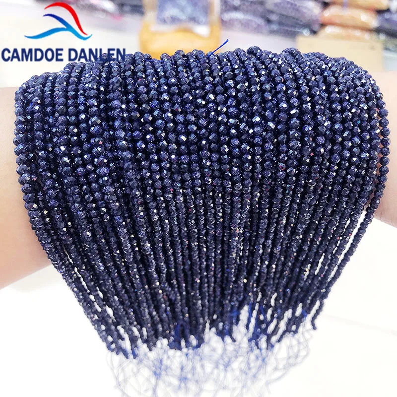 

High Quality Natural Stone Cut Small Faceted Blue Sand Round Beads 2mm 3mm For Jewelry Making DIY Necklace Bracelet Earring