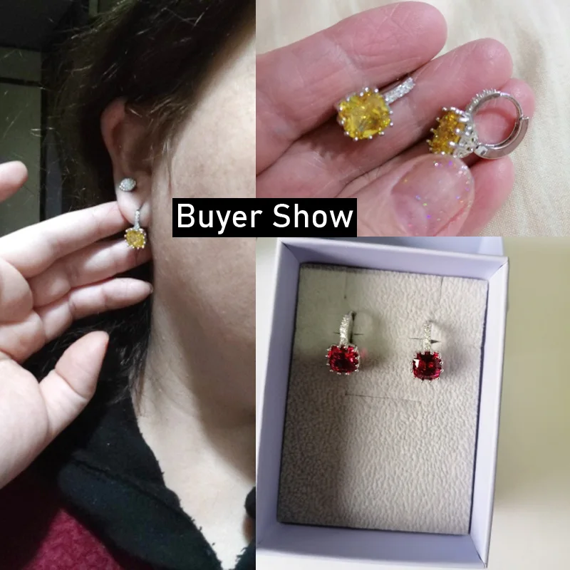 Pera Wholesale Gorgeous Silver Color Tiny Square Unique Yellow Stone Fashion CZ Crystal Stud Earrings Jewelry for Women E082