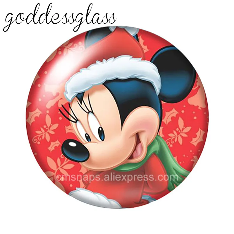 Disney Christmas style Mickey Minnie Princesses 10pcs Round photo glass 18mm snap buttons for 18mm snap bracelets jewelry