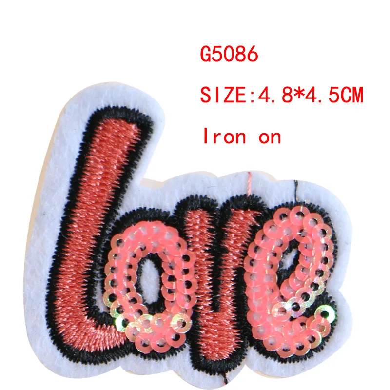 2 Pcs Love Letter Sequin icon Embroidered Iron on Patches for Clothing DIY Stripes Clothes Patchwork Stickers Custom Badges